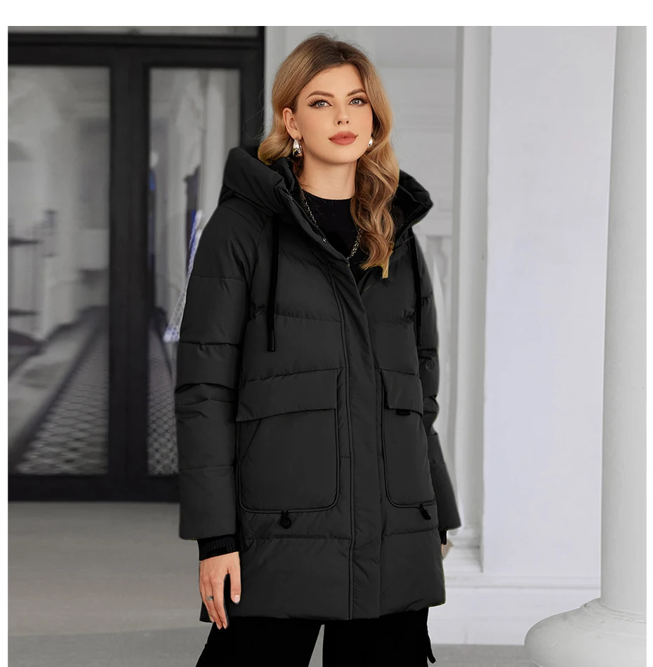ICEbear Women's Winter Padded Jacket 2024 Hooded Zipper Warm Stylish Coat GWD3781I