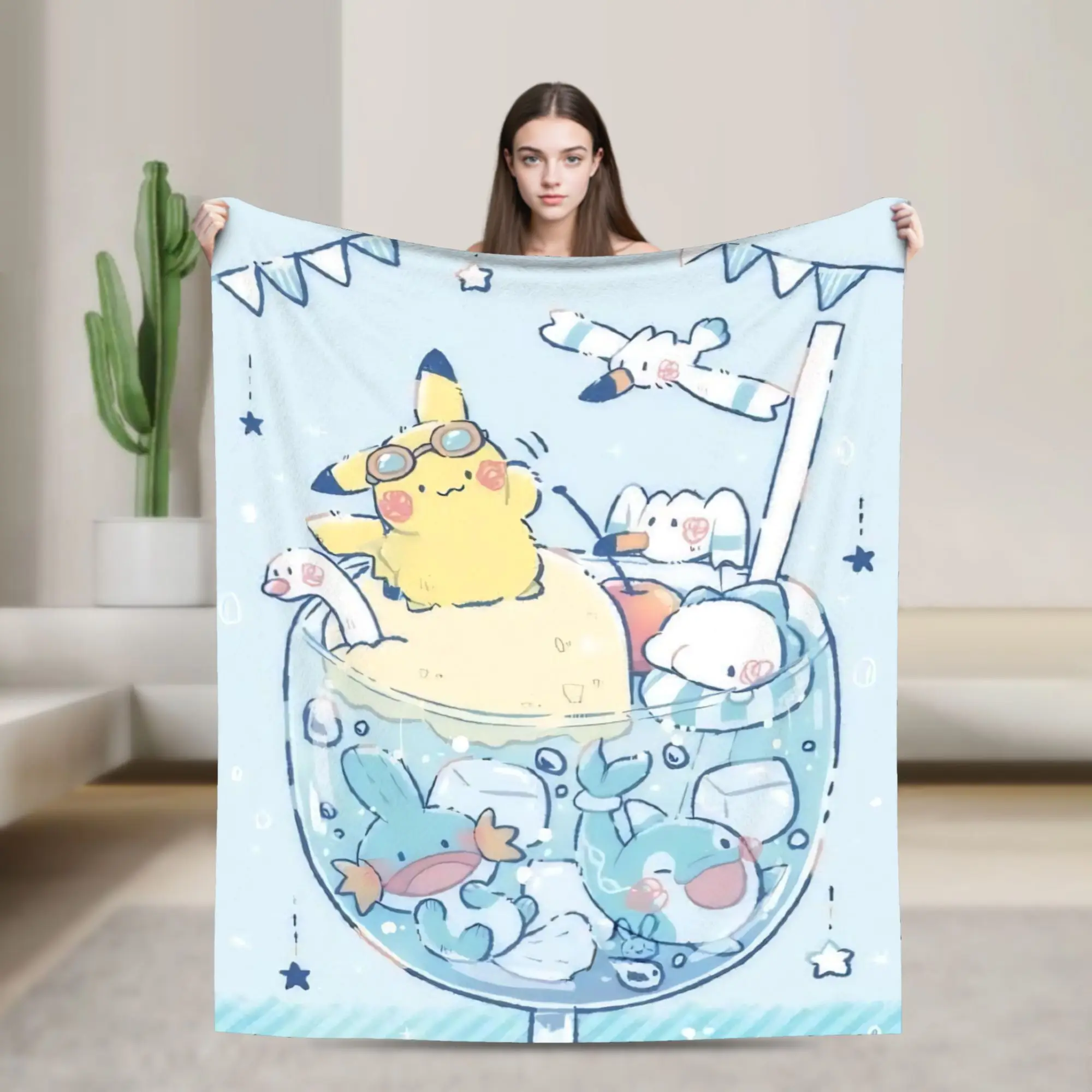 

Одеяло с изображением мороженого Пикачу и покемона, милое фланелевое одеяло, летнее украшение для кондиционера, ультра-мягкие теплые покрывала
