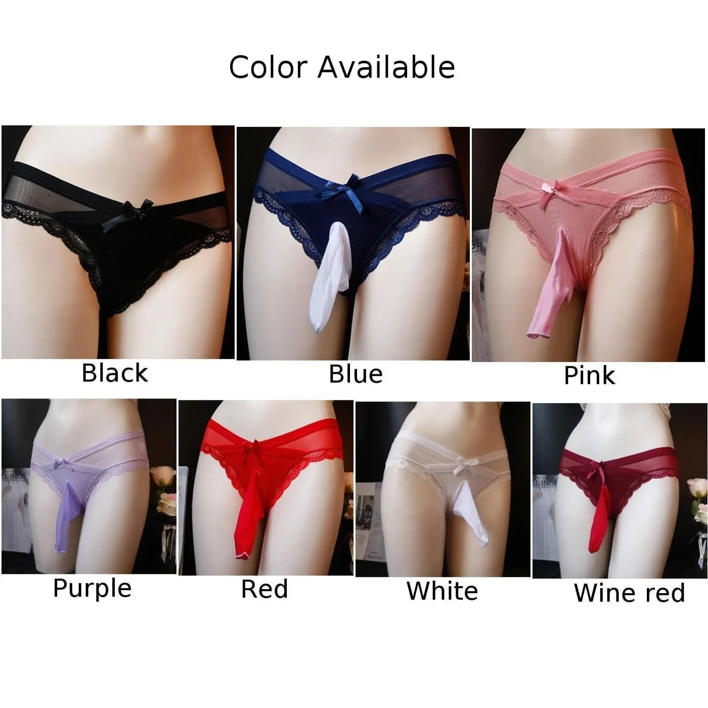 Mens Penis Pouch Closed Open Crotch Panties Sissy Lingerie Sexy Full Lace Briefs Sheer Bowknot Underwear Gays Erotic Knickers