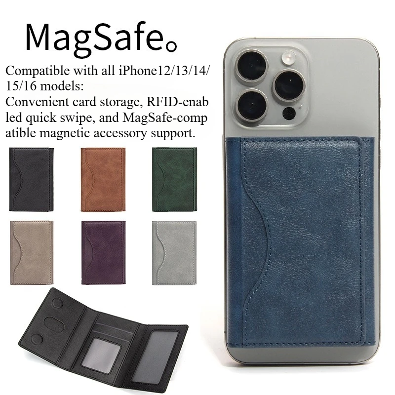 Card Holder RFID-enabled Compatible with IPhone Safe MagSafe-compatible Wallet Multi-card Position Three-fold Phone Card Holder