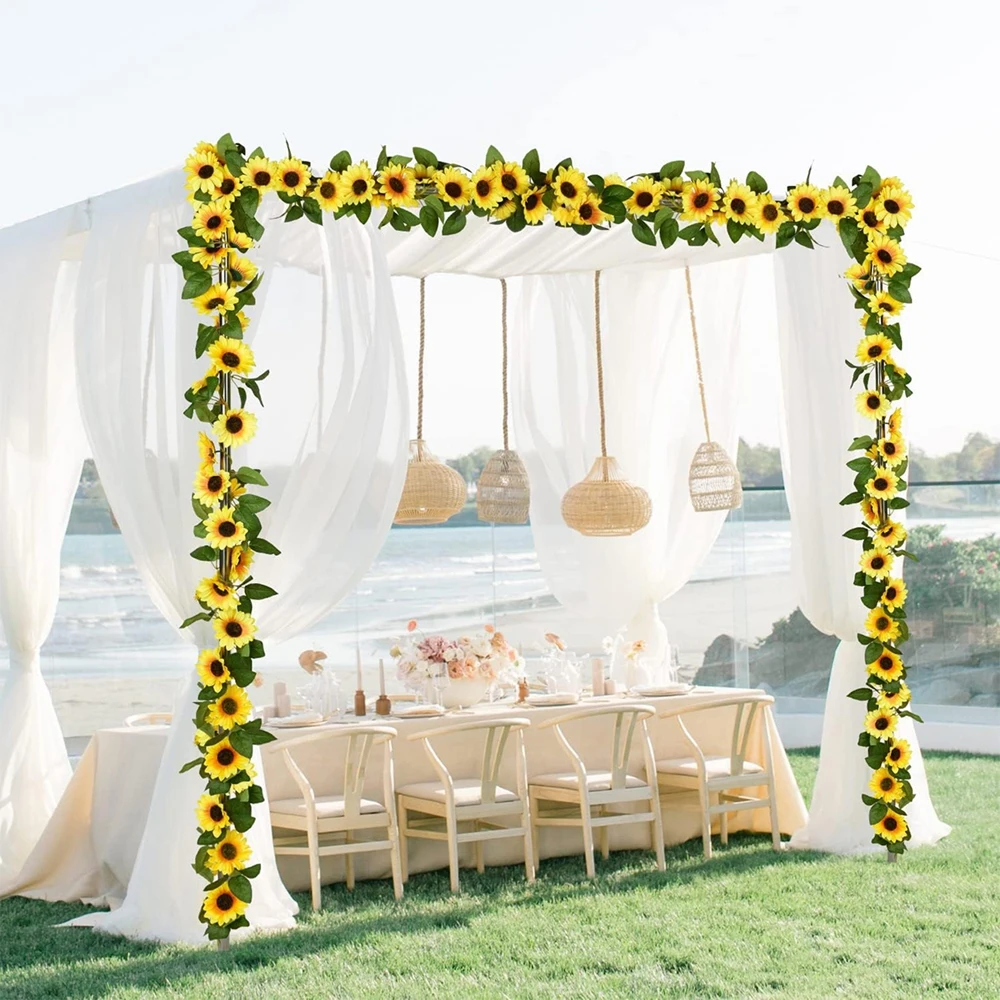 Künstliche Blumen, Sonnenblumen-Ranke, Hängende Blumen, Wanddekoration, Festival-Rattanblätter-Girlande, Outdoor-Hochzeit, Heimtisch-Deko, DIY-Dekoration – Detail 7