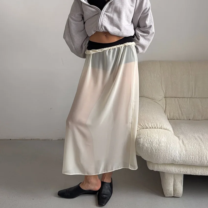 Tornova Sexy Transparenter Mesh-Rock für Damen, Hohe Taille, Locker Geschnitten, Lässiger Midirock, Modischer Schnürrock, Herbst 2026, Damenmode