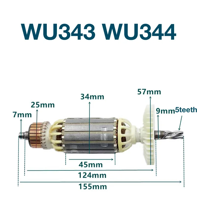 

Armature for Worx WU343 WU344 5teeth Power Hammer Power Tools Accessories Replacement Armature Rotor Anchor