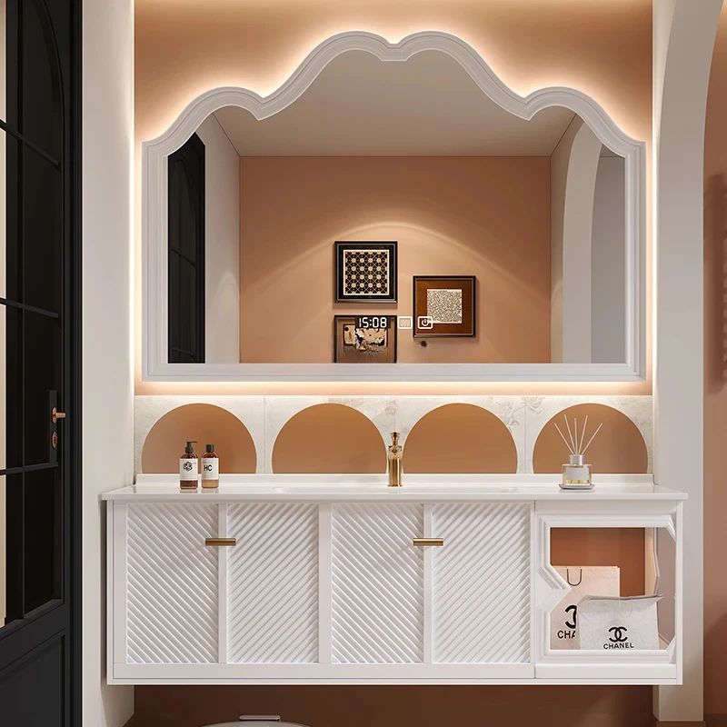 

French bathroom cabinet ceramic integrated washbasin cabinet combination new bathroom hand wash station