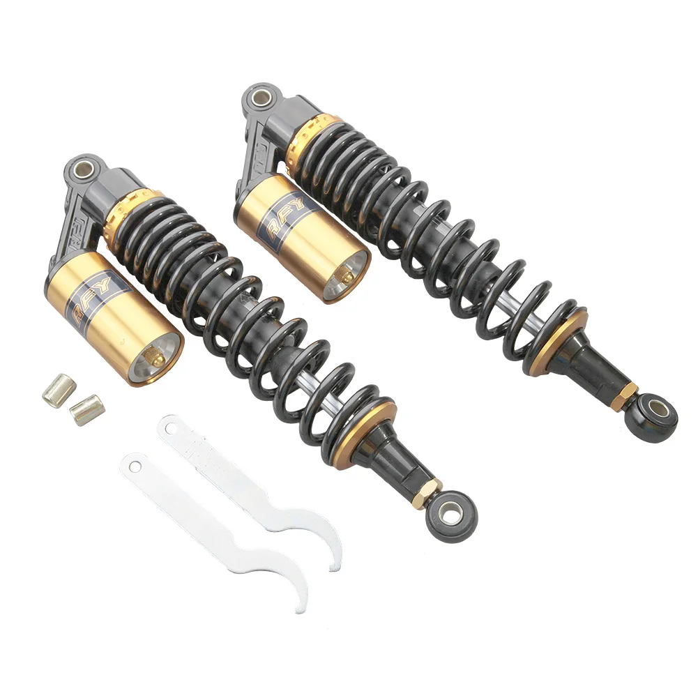 1Pair 375mm Gold Motorcycle Rear Air Suspension Shocks Absorber for Scooter Gokart Moped Quad ATV Dirt Street Bikes 150cc-750cc