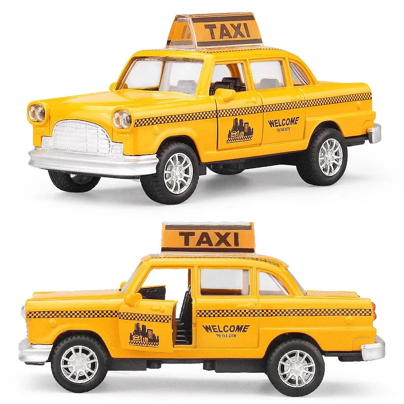 1/32 Retro Taxi Model Auto Legering Miniatuur Speelgoed Auto Diecast Voertuig Collectie Geluid Licht Baby Speelgoed Voor Kinderen kinderen Dag Gift