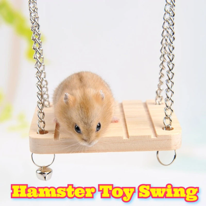 

Wooden Hamster Toy Bell Swing Hammock Parrot Perch Stand Suspension Bridge Small Pet Playground Set Chinchilla Cage Accessories