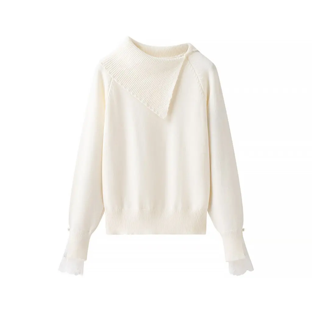 

Korean Women's Lace Stitching Knitted Top Lapel Spring New Design Sense Wholesale 00HM-2717 Korean Style Women's Clothing
