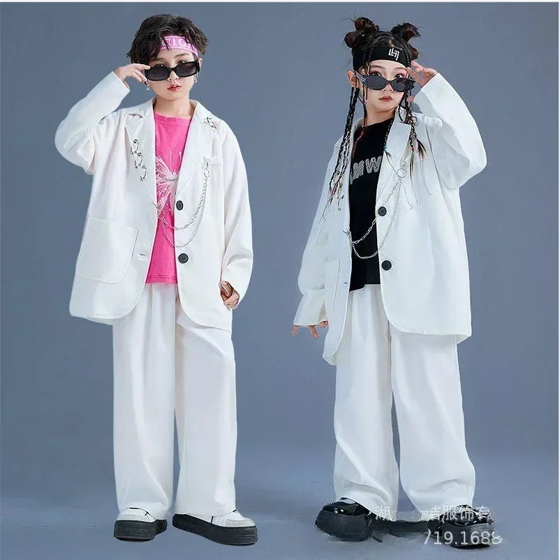 Kids Hip Hop Clothing Breaking Street Dance Costume Long Sleeves Suit Coat Pants Girls Boys Jazz Performance Clothes