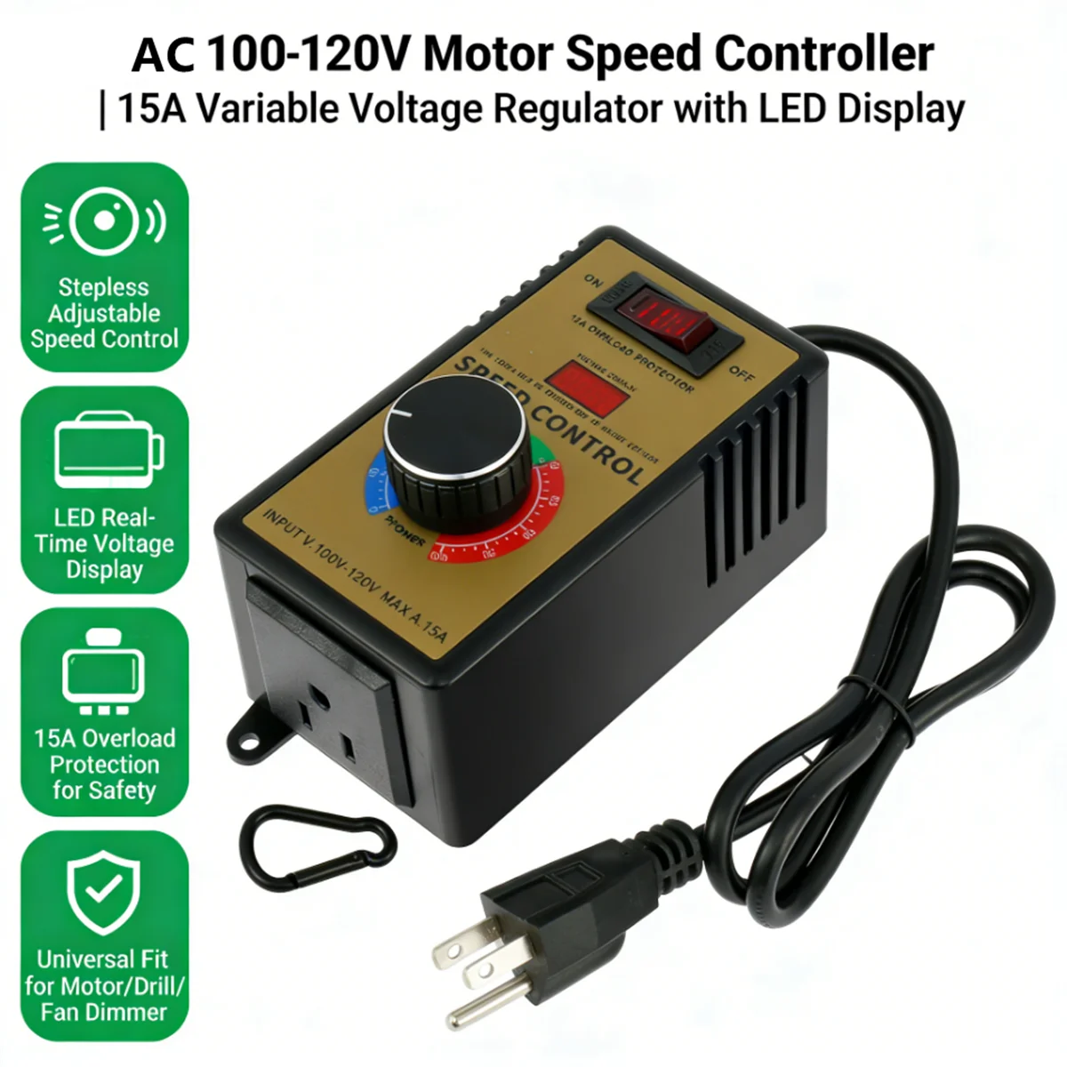 

AC Motor Speed Controller Electric Router Exhaust Fan Grinder Drill Variable Voltage Regulator Switch LED Display 110V 220V