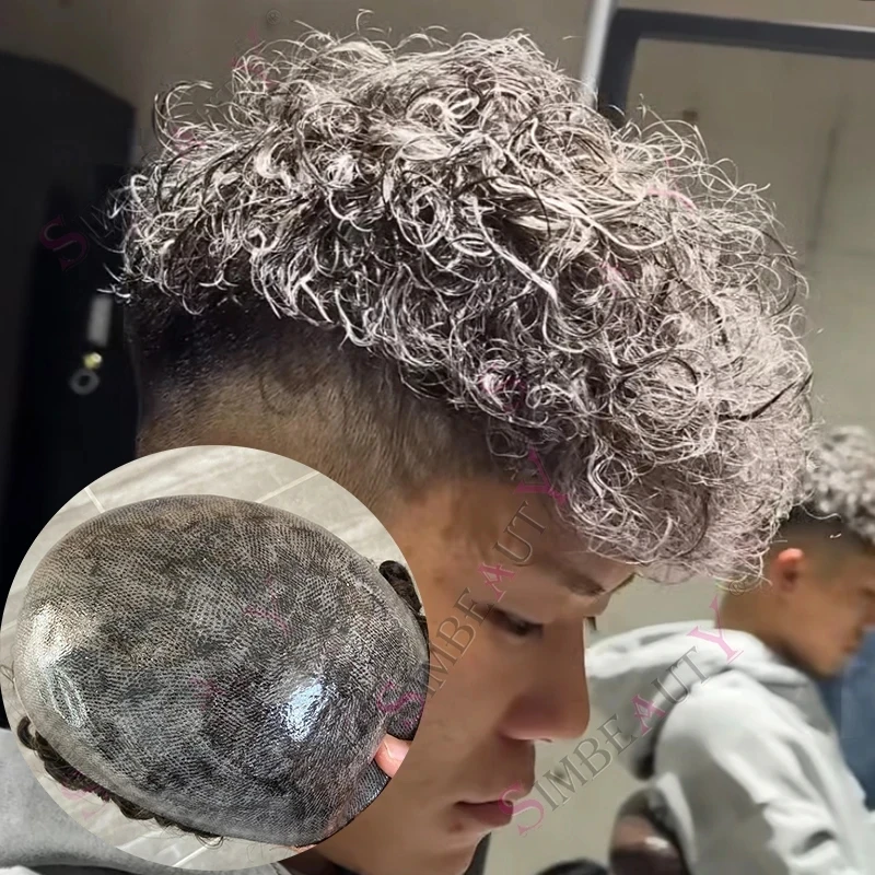 

Мужской парик 20 мм, кудрявый, коричневый, на полной полиуретановой основе, тонкий, серый 1b80, 100% натуральные человеческие волосы, прочный капиллярный протез, система замены волос