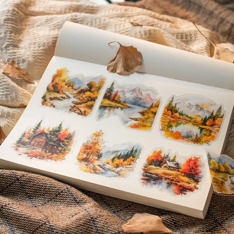 10 Sheets PET Autumn scenery Stickers Landscape Decorative handmade Scrapbooking Material Diary Album Craft Supplies