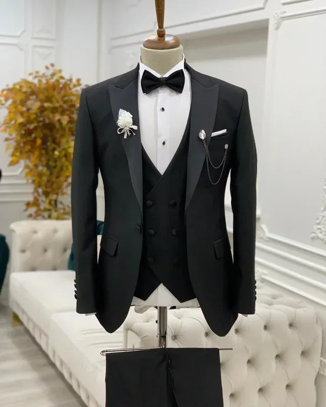 3pcs  Tailored Men's Formal Suits Sets Ivory Unique Design Shawl Lapel Blazer Trousers Wedding Clothing Jacket Pants Vest Outfit