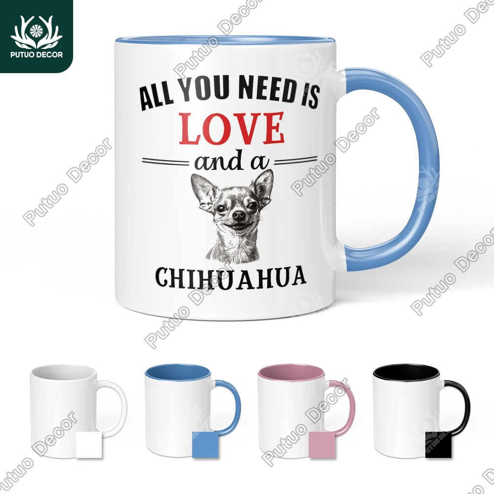 

Putuo Decor 1pc Funny Quote Coffee Mug,Love and Chihuahua,Mug for Home Farmhouse Office, Funny Gifts for Friend Family Colleague