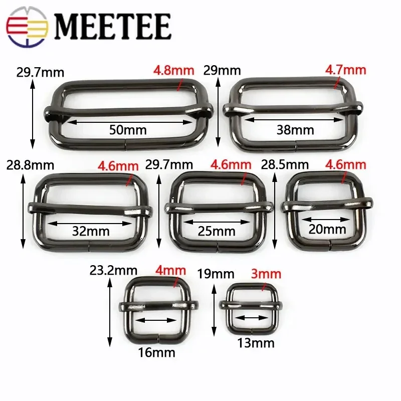 5Pcs Meetee 13-50mm Metal Tri-Glide Slider Roller Pin Buckle Handbag Strap Adjuster Clasp Webbing Leather DIY Crafts Accessories