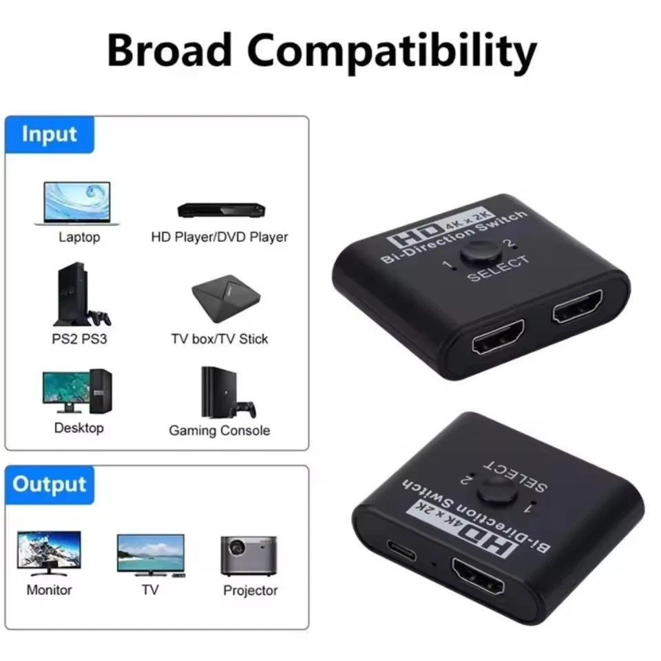 HDMI-kompatibler Switch Splitter 4K X 2K Bi-Direction 1x2/2x1 HDMI-kompatibler Switcher 2 In1 Out für PS4 TV Box Switcher Adapter – Detail 8