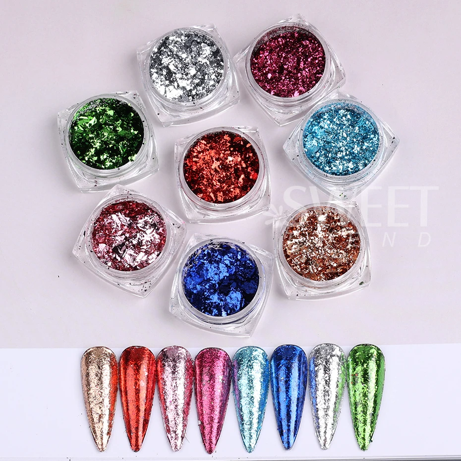 8/10Boxes Gold Silver Aluminum Nail Foils Metallic Sparkly Flakes Broken Irregular Foils DIY Manicure Decoration Glitter Sequins