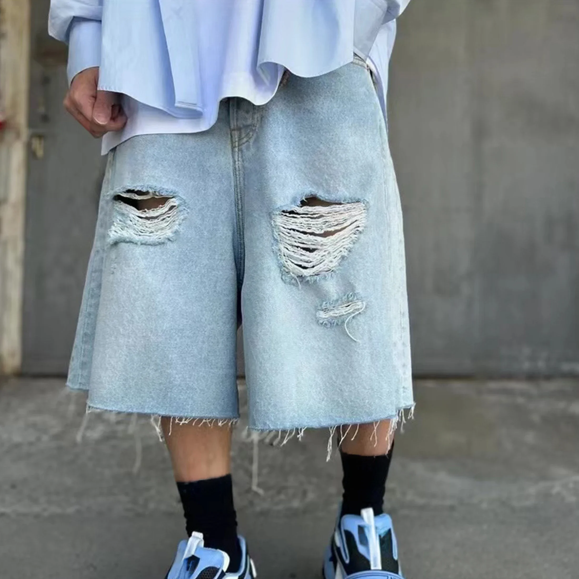 

NIGO Men's And Women's Spring/summer Cotton Washed Denim Shorts With Zipper Loose Wide Leg Jeans Pants Ngvp #nigo8521