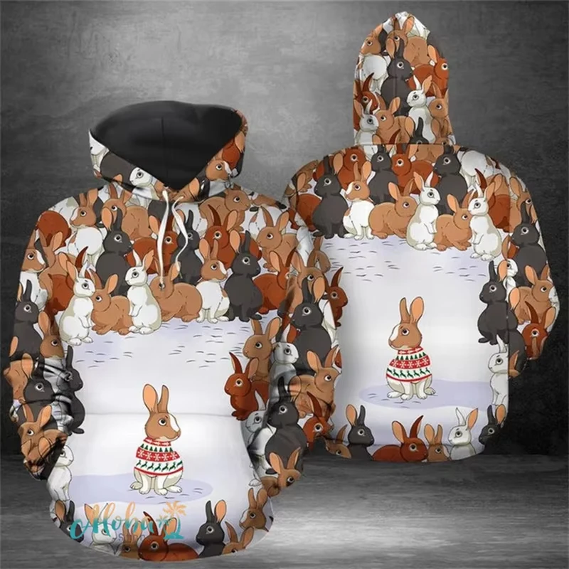 

3D Print Bunny Hoodie Men Women Cute Rabbit Sweatshirt Y2k Long Sleeve Sports Pullover Autumn Hoodies Hoodie Women Hoodie
