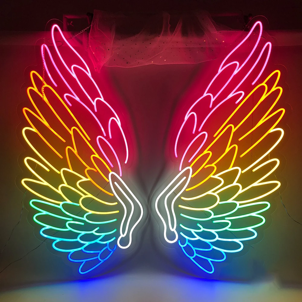 Wings Neon Sign Custom Angel Wings Neon Sign Home Bar Wall Party Decor Led Light Living Room Wall Decoration Personalized Gift