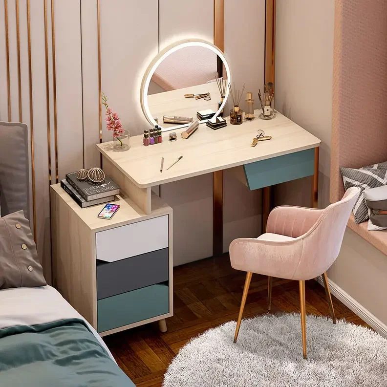 Organizador de Maquillaje con Luz LED para Mesa, Cajonera Multifunción, Tocador de Maquillaje para Niñas, Mueble de Dormitorio