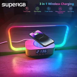 Touch Lamp Alarm Clock with Wireless Charger Desk Lamp Night Light Stepless Dimming USB RGB Modern LED Office Bedroom Decor