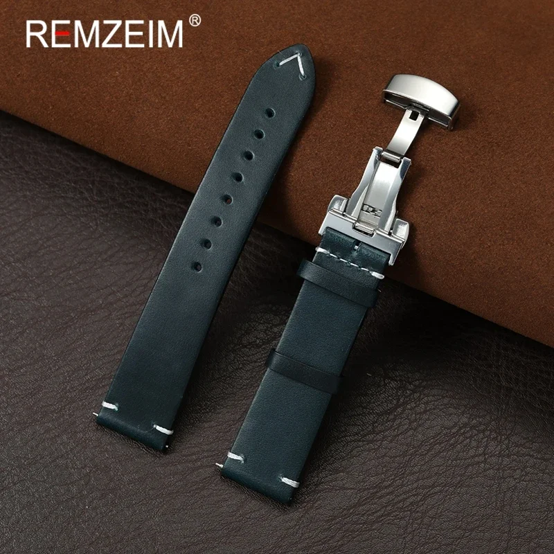 

Oil Wax Discoloration Quick Release Smartwatch Bracelet 18mm 20mm 22mm Strap Men's Retro Cowhide Leather Watch Accessories