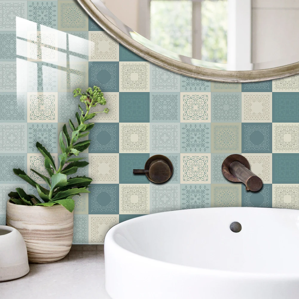 10pcs Simple Style Tiles Sticker Kitchen Backsplash Oil-proof Washbasin Peel & Stick Waterproof Surface Gloss Art Wall Decal