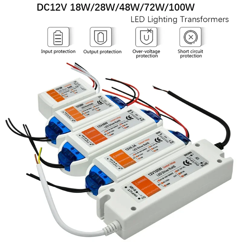 

1pcs DC12V Power Supply Led Driver 18W / 28W / 48W / 72W / 100W Adapter Lighting Transformer Switch for LED Strip Ceiling Light