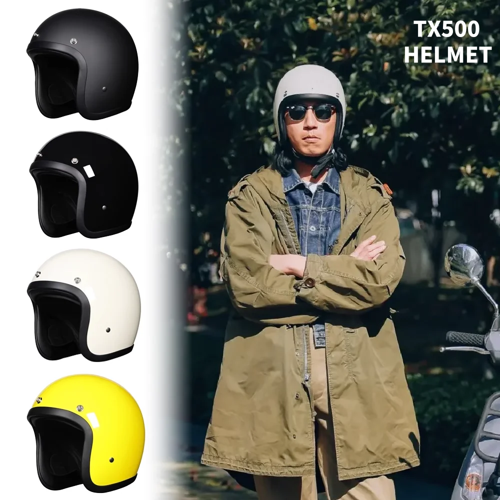 TT&CO 500TX Vintage Motorcycle Open Face Helmet Japan Technology Fiberglass Scooter Motorbike Riding Jet  Moto