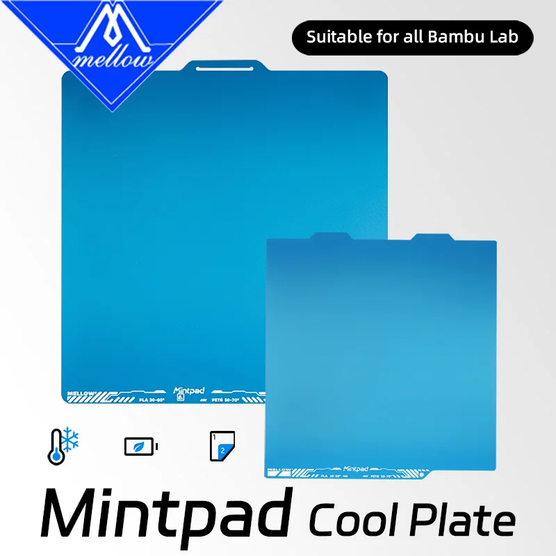 

Mellow MintPad Cool Plate Build Surface for Bambu Lab X1 P1 A1 H2D 3D Printer Low Temp Adhesion Dual-Sided Flexible Print Bed
