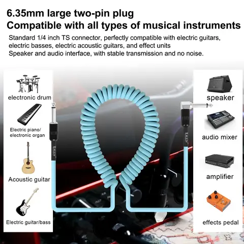 IRIN 3M/6M/10M Guitar Cable Amp Coiled Cable Straight/Angle 6.35Mm Male To Male Noise Reduction Line Guitar Parts Accessories