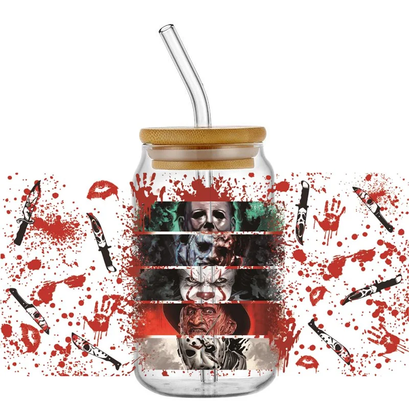 Miniso The Killer Series Decal UV DTF Cup Wrap Halloween Transfer Sticker for 16oz Libbey DIY Mug Decal Transfer Sticker