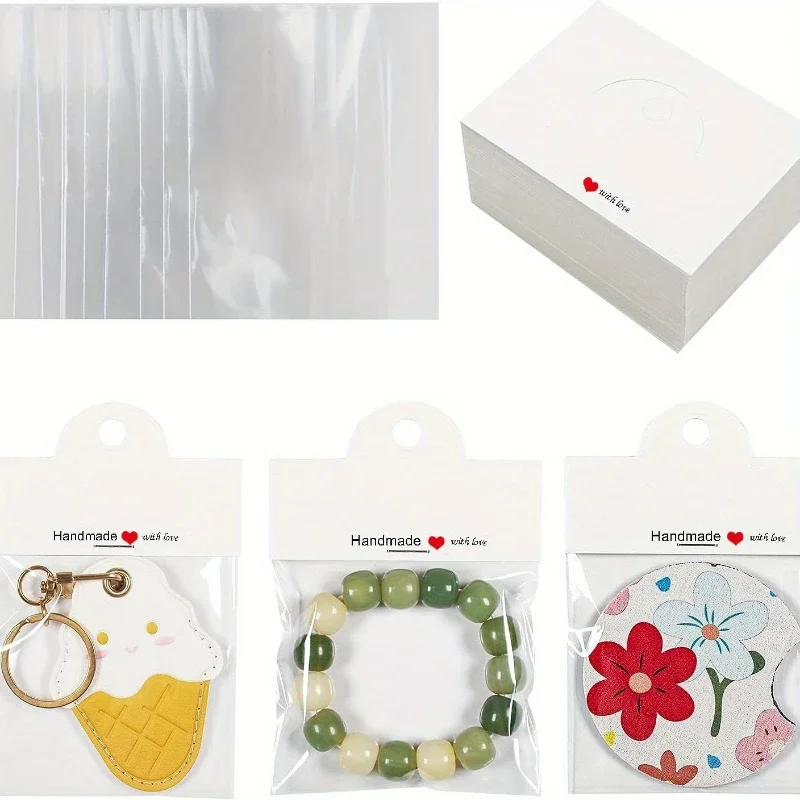 

100-Jewelry Display Card and Storage Bag Set - Suitable for necklaces, earrings, pendants, jewelry display packaging items