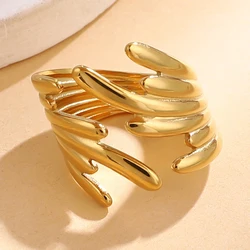 DLHP Irregular Stainless Steel Rings For Women Gold Plated Smooth Wings Wide Adjustable Open Rings 2024 Trend Jewelry Gift Femme