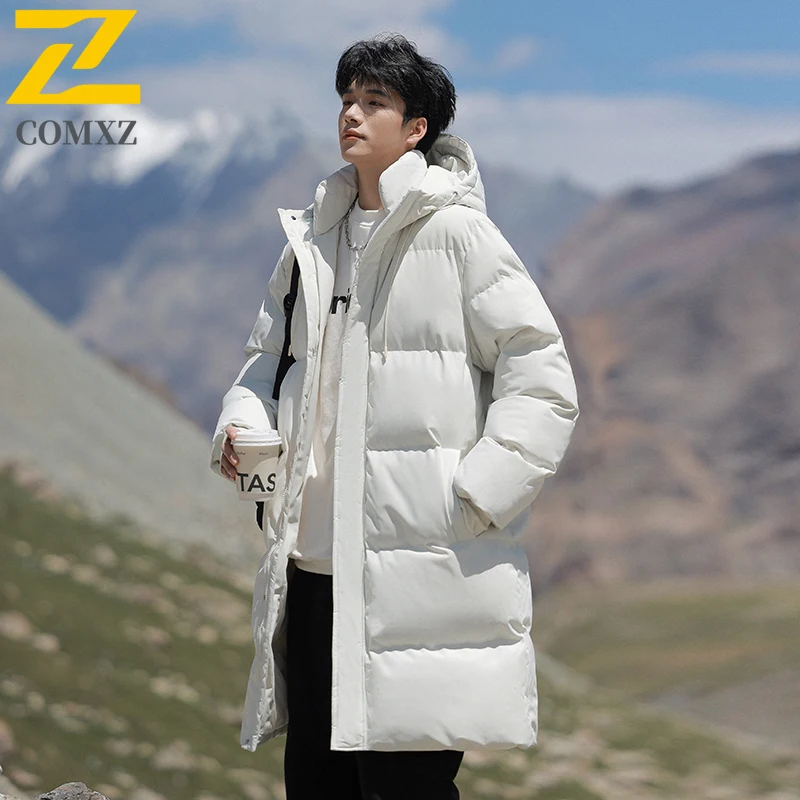 2025 New Winter Puffer Jacket Mens Long Casual All-match Windproof Warm Padded Coat Women Snow Camping Cold-proof Hooded Parka