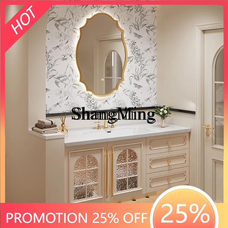 

FG cabinet combination ceramic integrated basin rock slab washbasin toilet sink cream wind washbasin cabinet