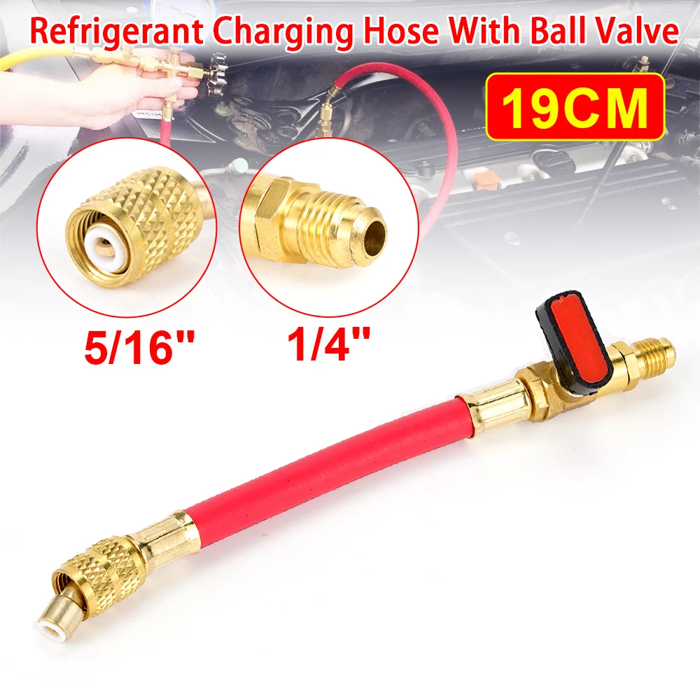 Car Refrigerant Charging Hose with ball valve Tube AC Car Air Conditioning  Charging Manifold Gauge 800-3000PSI 1/4\