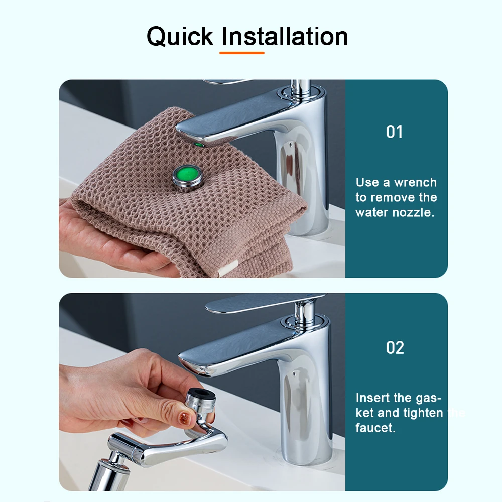 Stainless steel Universal 1440 °Swivel Robotic Arm Swivel Extension Faucet Aerator Kitchen Sink Faucet Extender 2Water Flow Mode