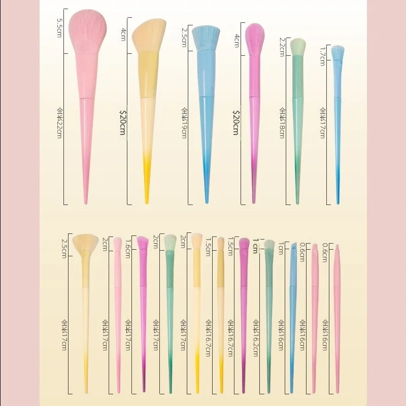 17-Piece Makeup Brush Set in Candy Colored Macaron Shades: Powder Brush, Eyebrow Brush, and More