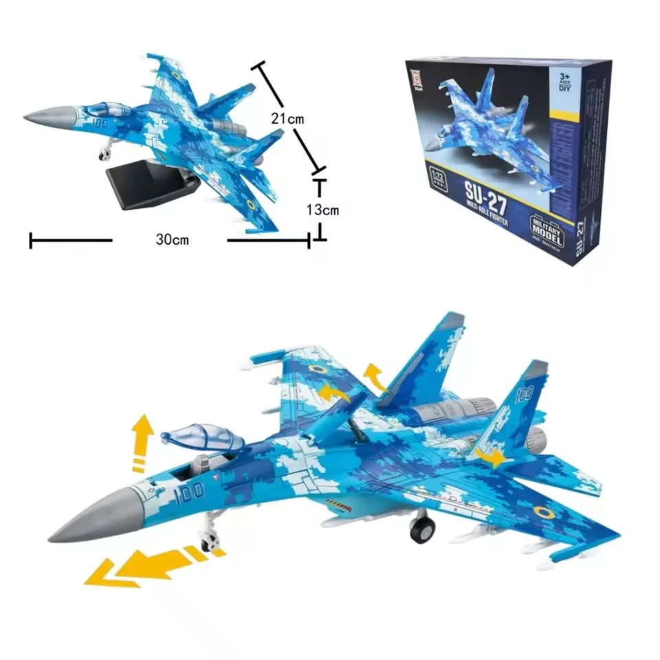 1/72 Scale Su-27 Fighter Jet Model Desk Ornament Ukrainian Digital Camouflage Aircraft Display Decor with Stand & Wheel Gift