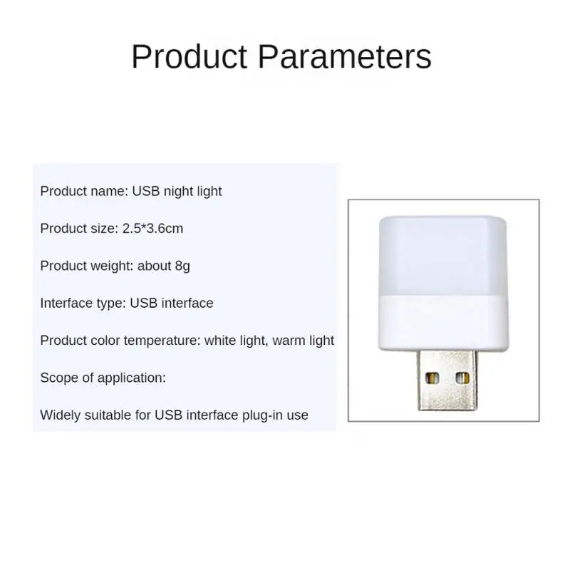 Luz Nocturna Usb pequeña, herramienta de iluminación Led para ordenador, interfaz Usb, protección ocular, cuadrada