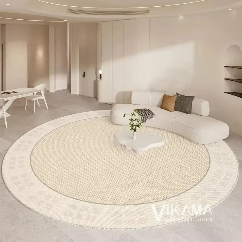 VIKAMA Creme-Stil, rund, für Wohnzimmer, großer Teppich, hell, luxuriös, beige, Schlafzimmerteppich, kreatives Design, Heimdekoration, Matten, rutschfester Sofatisch