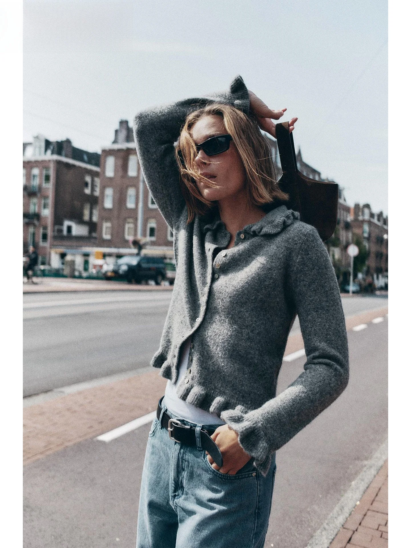 ZAPRHA Modny, warstwowy, długi kardigan z dzianiny dla kobiet, dekoracyjny płaszcz z kołnierzykiem, odzież wierzchnia na wiosnę i jesień, nowość