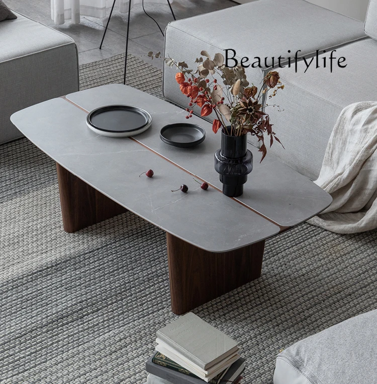 

Light luxury rock slab coffee table small apartment living room home solid wood designer high-end fashion new
