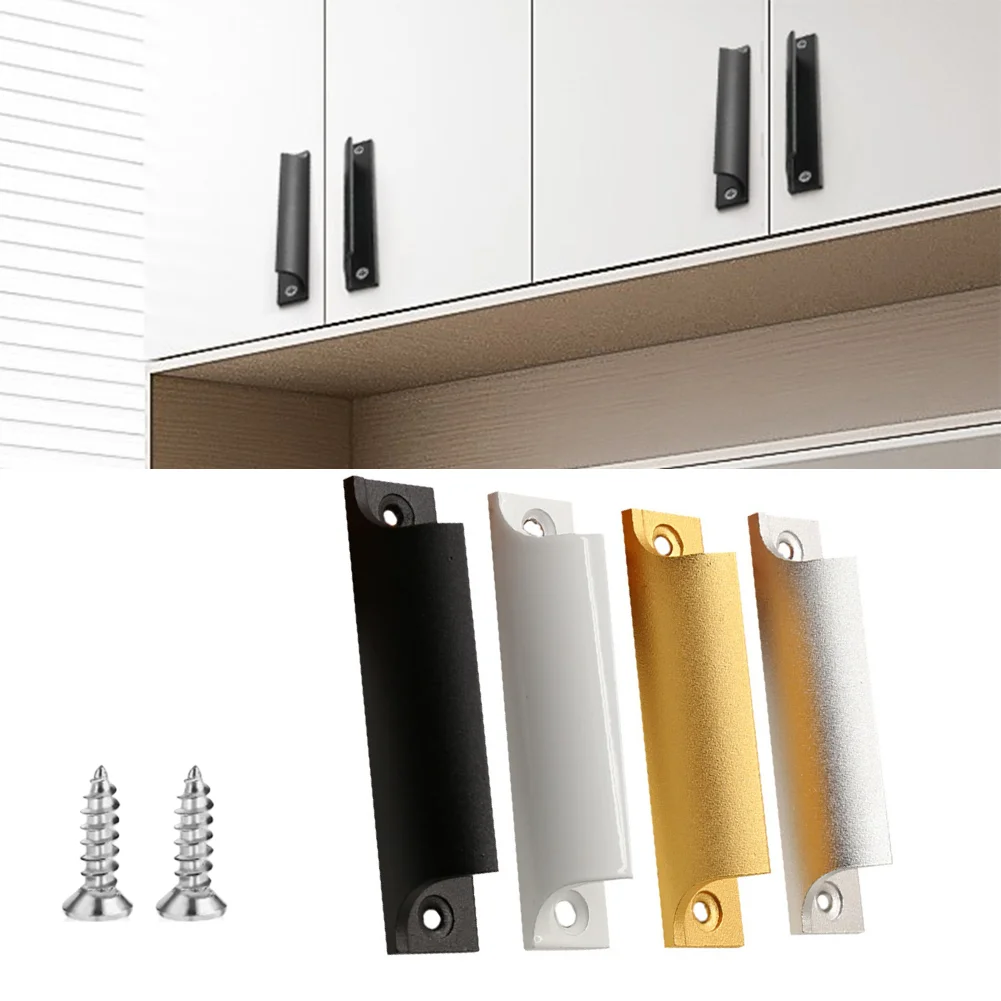 

4 Pack Aluminum Alloy Cupboard Handles Door Drawer Cabinet Handles Finger Edge Pull Design For Balcony Kitchen Home Hardware