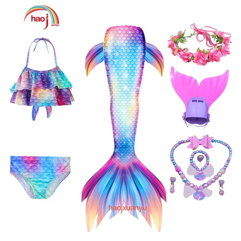 New Kids Girls Swimming Little Mermaid Tail Mermaid Costume Cosplay Children Swimsuit Fantasy Beach Bikini Can Add Monofin Fin M