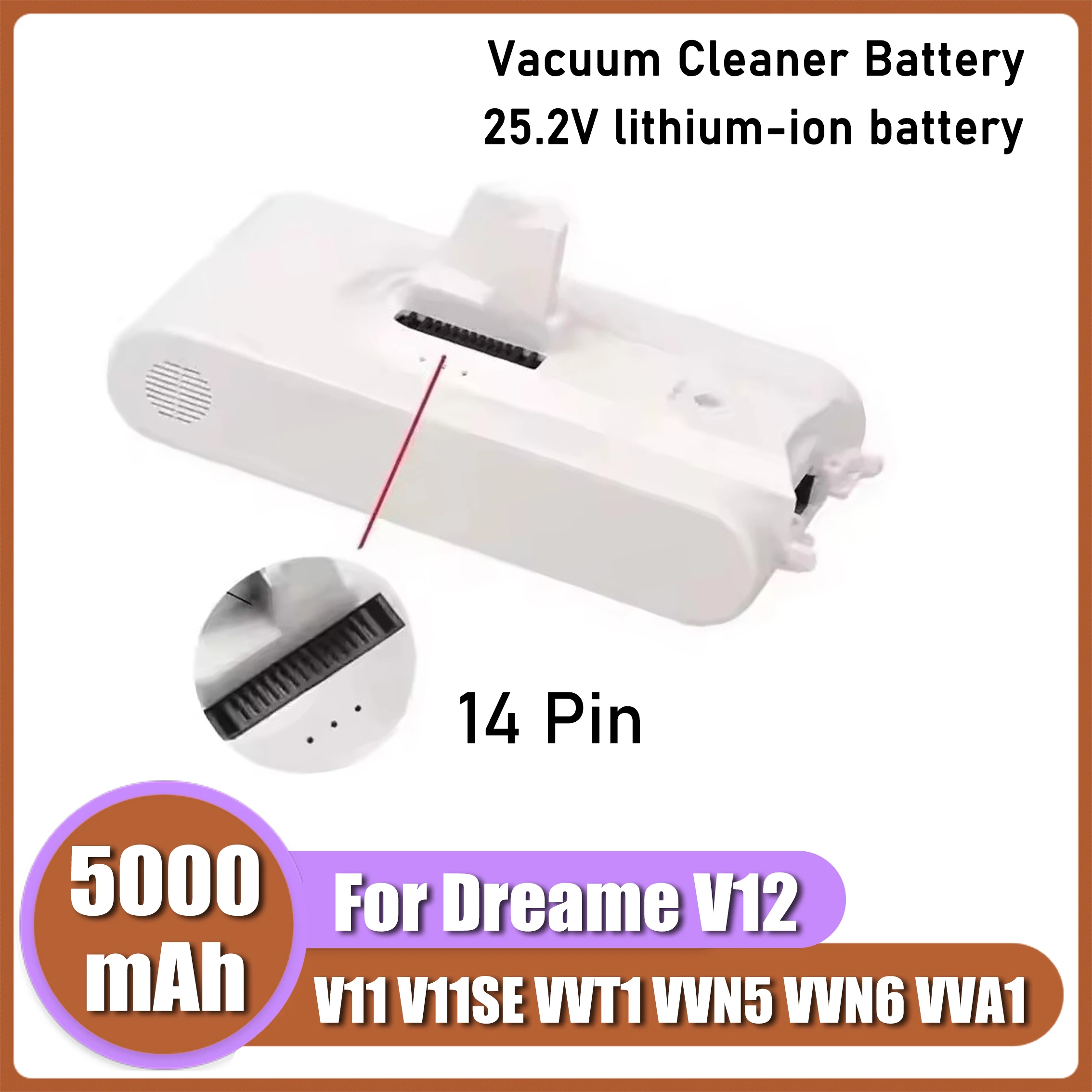 For Xiaomi DreameV11/V12 series vacuum cleaners V11SE/V12pro/VVT1/VVN6/VVA1/VVN5 25.2V 5000mAh lithium-ion battery replacement