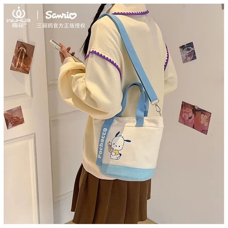 Sanrio Canvas Tote Kuromi Cartoon Knap Met Een Forensenemmer Vrouw Schouder Straddle Bag