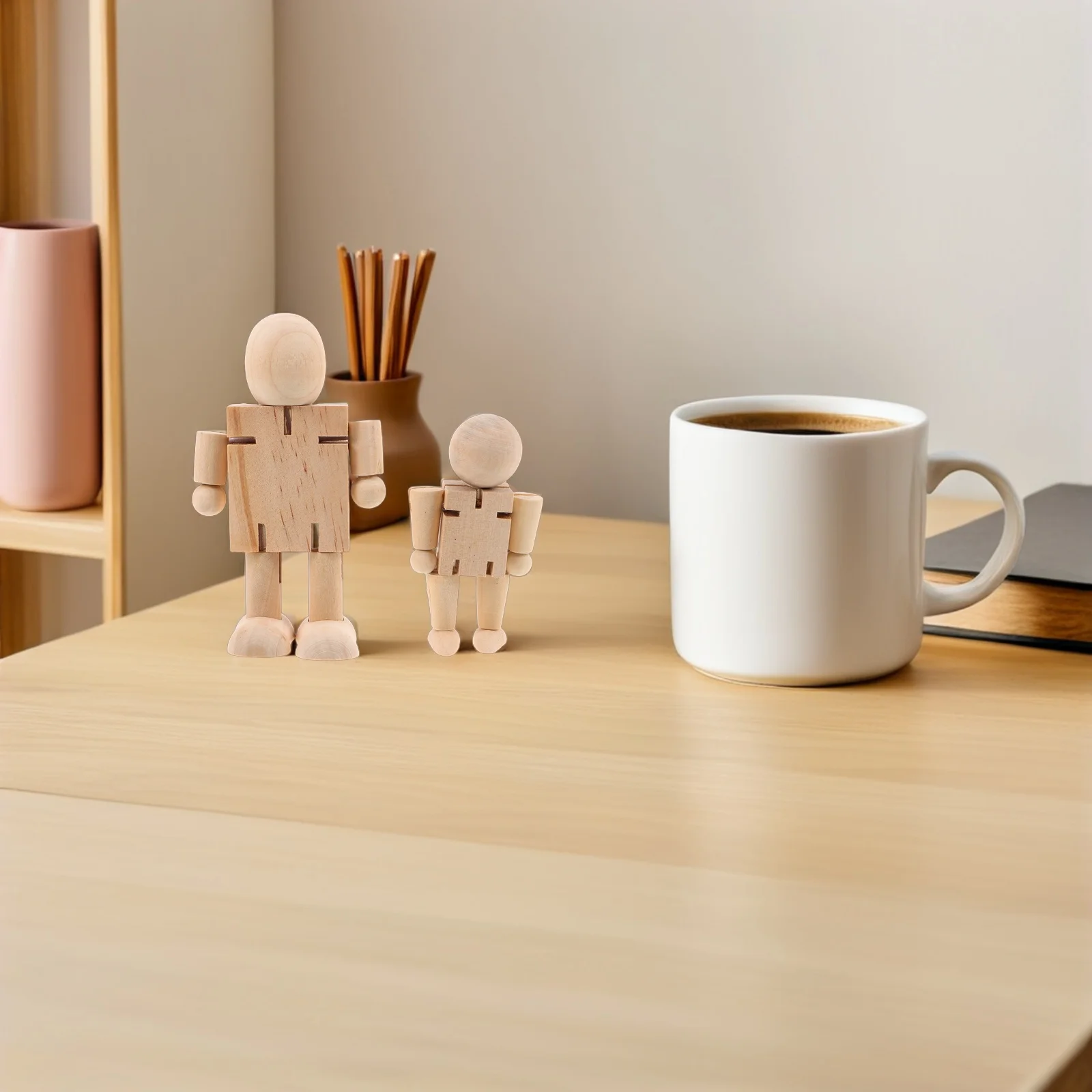 

10Pcs Natural Wood Peg People Unfinished Robot Figures DIY Painting Craft Wooden Peg People Flexible Joint Educational